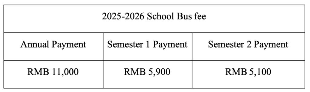 2025-2026 School Bus fee